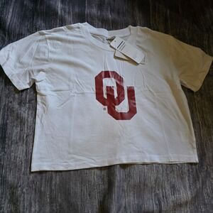 Chicka-d Oklahoma Sooners OU Women White Cropped Graphic T-Shirt Size Medium NEW